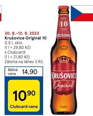 Pivo světlé výčepní Originál Královská 10° Krušovice