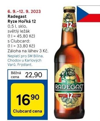 Pivo světlý ležák 12° Ryze hořká Radegast
