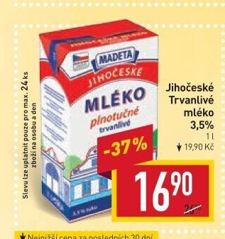 Mléko trvanlivé Jihočeské Madeta - 3,5% plnotučné