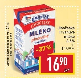 Mléko trvanlivé Jihočeské Madeta - 3,5% plnotučné