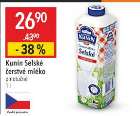 Mléko čerstvé selské Mlékárna Kunín -plnotučné