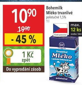 Mléko trvanlivé Bohemilk - 1,5% polotučné