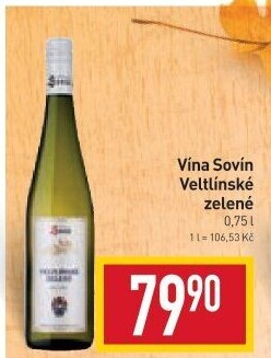 Víno Veltlínské zelené Vinný sklep Sovín