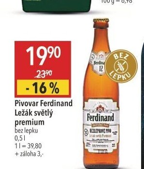 Pivo světlý ležák bez lepku 12° Premium Ferdinand
