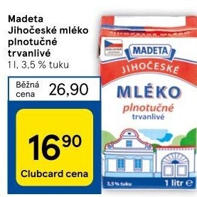 Mléko trvanlivé Jihočeské Madeta - 3,5% plnotučné