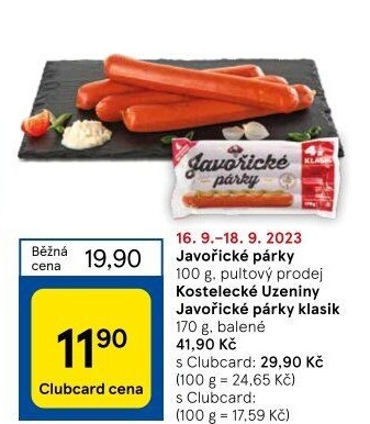 Párky javořické Kostelecké uzeniny