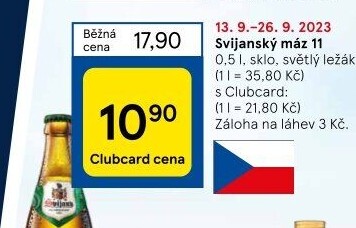 Pivo světlý ležák 11° Svijanský Máz Svijany