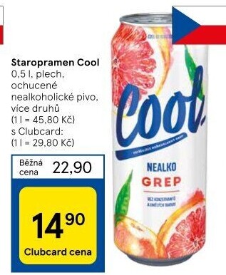 Nealkoholické pivo ochucené Staropramen Cool