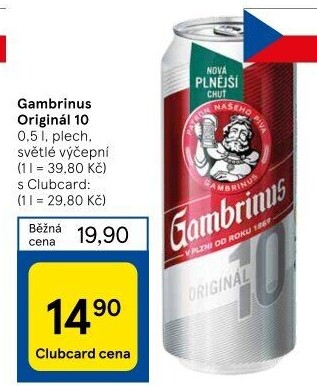 Pivo světlé výčepní Originál 10° Gambrinus