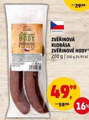 Klobása zvěřinová Zvěřinové hody Dobré maso