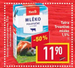 Mléko trvanlivé Tatra - 1,5% polotučné