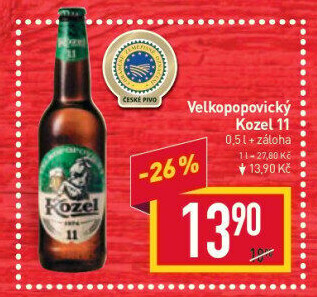 Pivo ležák 11° Velkopopovický Kozel