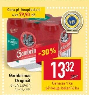 Pivo světlé výčepní Originál 10° Gambrinus