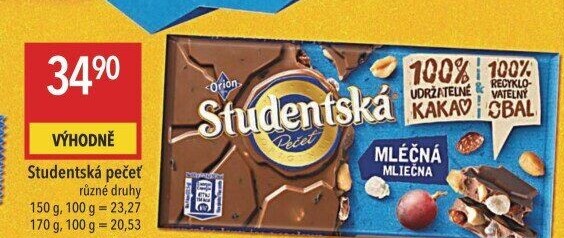 Čokoláda Studentská pečeť Orion