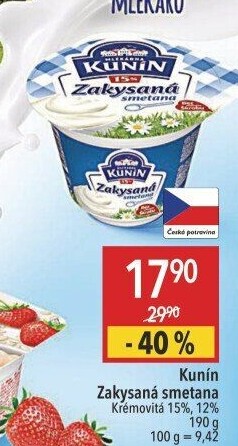 Zakysaná smetana krémovitá Mlékárna Kunín 15%