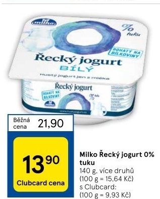 Bílý jogurt řecký 0% Milko