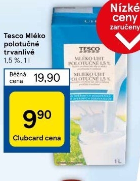 Mléko trvanlivé Tesco - 1,5% polotučné