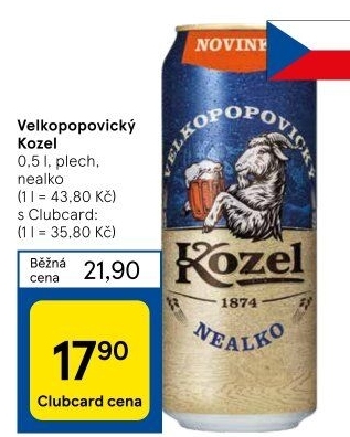 Nealkoholické pivo Velkopopovický Kozel