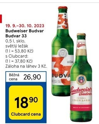 Pivo světlý ležák 33 Budweiser Budvar