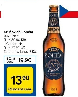 Pivo světlý ležák Bohém Krušovice