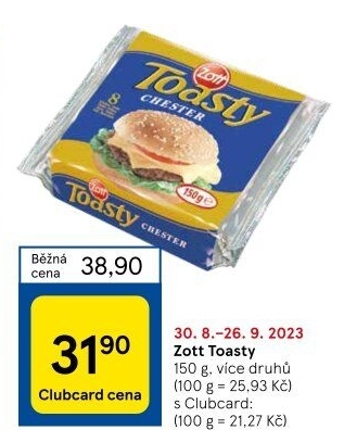 Sýr tavený plátky Toasty Zott