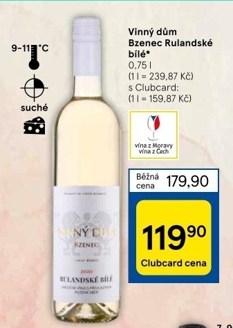 Víno Rulandské bílé Vinařství Vinný dům Bzenec