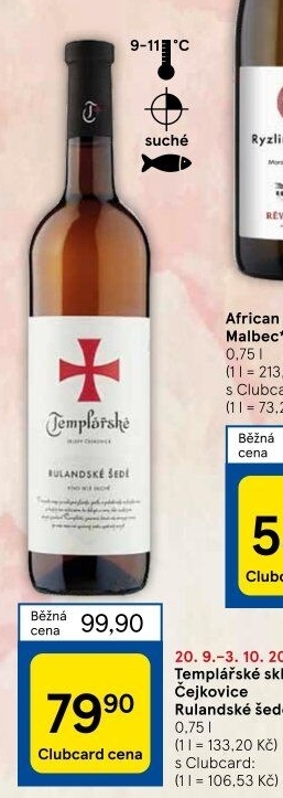 Víno Rulandské šedé Templářské Sklepy Čejkovice