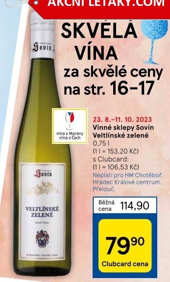 Víno Veltlínské zelené Vinný sklep Sovín