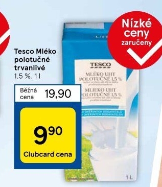 Mléko trvanlivé Tesco - 1,5% polotučné