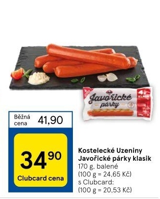 Párky javořické Kostelecké uzeniny