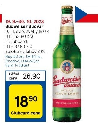 Pivo světlý ležák Budweiser Budvar