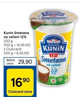 Smetana na vaření Mlékárna Kunín 12%