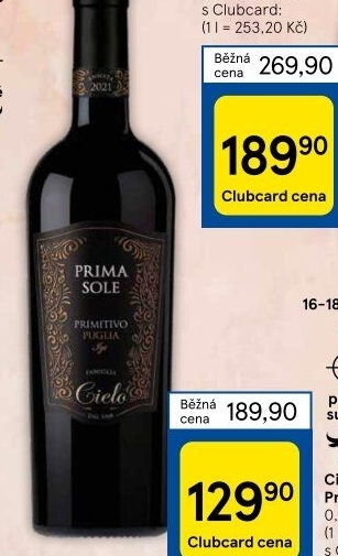 Víno Primitivo Primasole Cielo