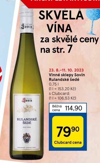 Víno Rulandské šedé Vinný sklep Sovín
