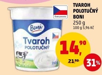 Tvaroh polotučný Boni