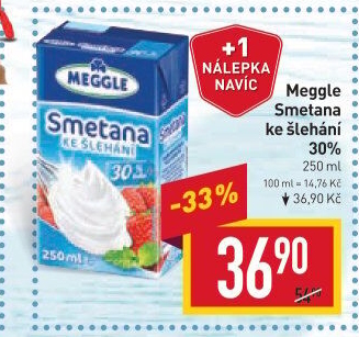 Smetana ke šlehání trvanlivá Meggle 30%