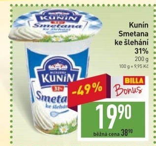 Smetana ke šlehání Mlékárna Kunín 31%