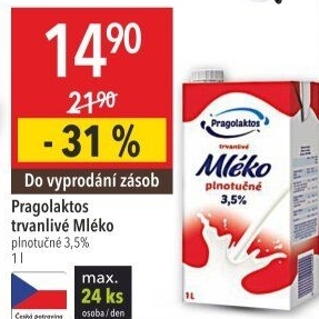 Mléko trvanlivé Pragolaktos - 3,5% plnotučné