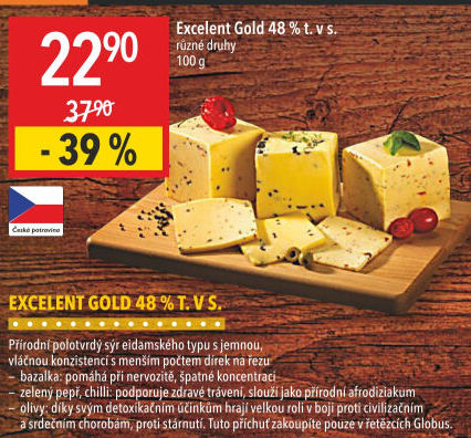 Sýr Excelent Gold s rajčaty a bazalkou Moravia