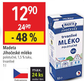 Mléko trvanlivé Jihočeské Madeta - 1,5% polotučné