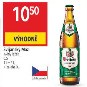 Pivo světlý ležák 11° Svijanský Máz Svijany