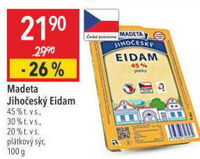Sýr Eidam Jihočeský 45% Madeta