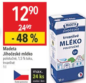Mléko trvanlivé Jihočeské Madeta - 1,5% polotučné