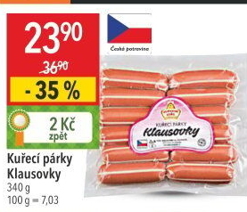 Párky kuřecí Klausovky Vodňanské kuře