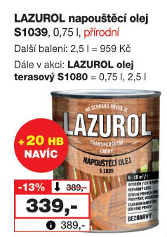 Napouštěcí olej na dřevo Lazurol
