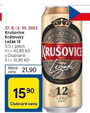 Pivo světlé Královský ležák 12° Krušovice