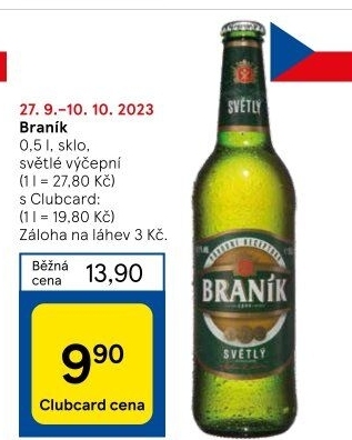 Pivo světlé výčepní 10° Braník