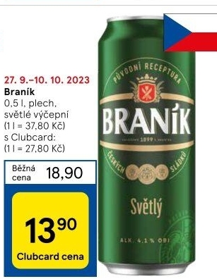 Pivo světlé výčepní 10° Braník