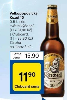 Pivo světlé výčepní 10°Velkopopovický Kozel