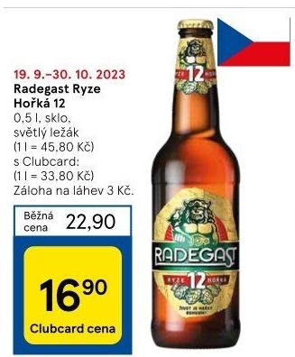 Pivo světlý ležák 12° Ryze hořká Radegast